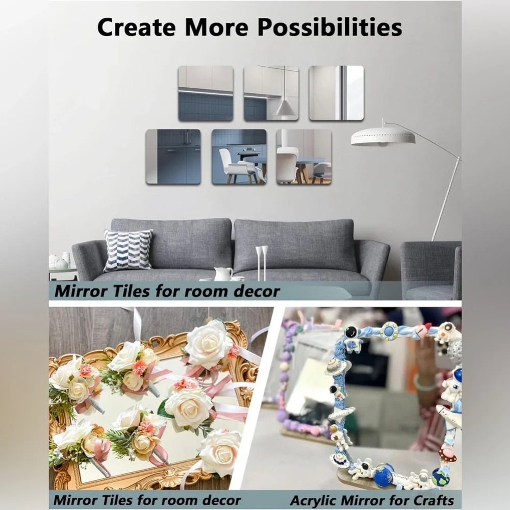 Unbreakable Wall Mirror Full Length Tiles, 4Pcs 10x10 inch Full body